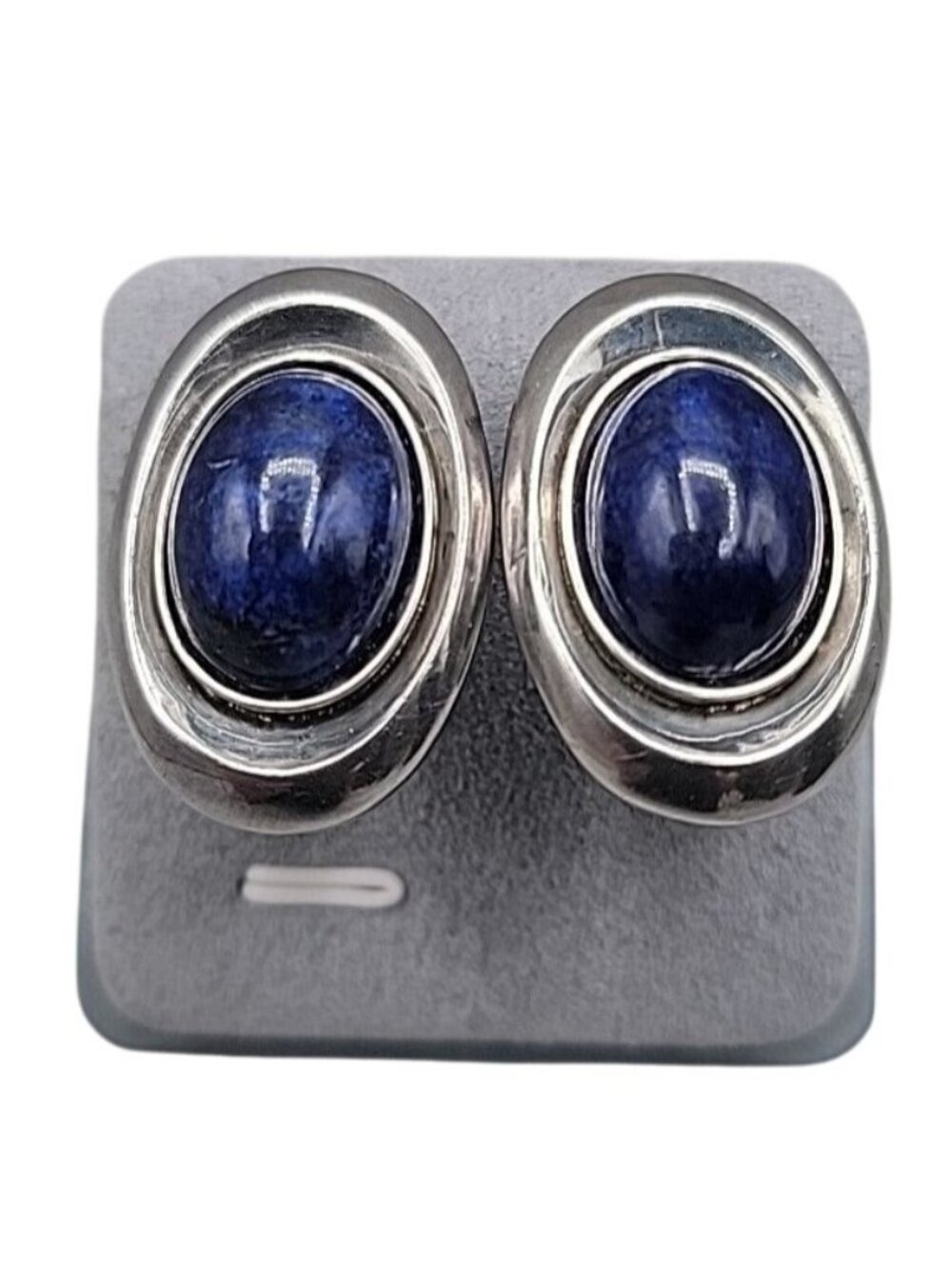 Vtg Nancy & Rise Sterling Silver Lapis Lazuli Clip-on Earrings Signed N&R
